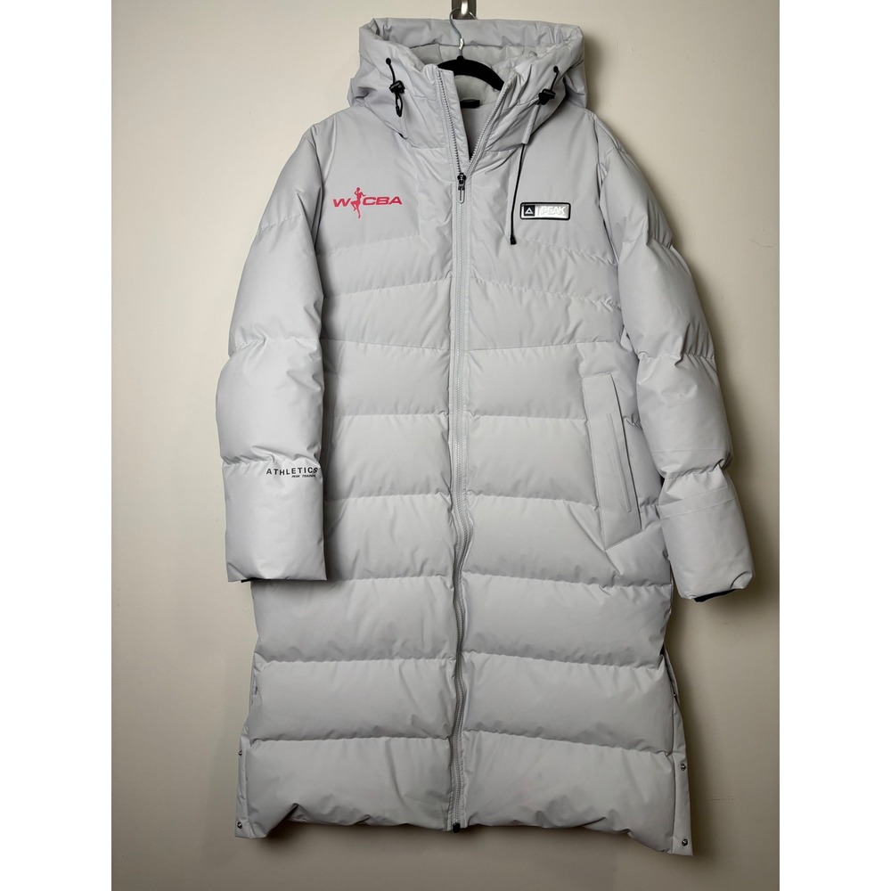 Peak Sport Womens Down Filled Puffer Coat WCBA Team Logo L Longline Hooded Parka